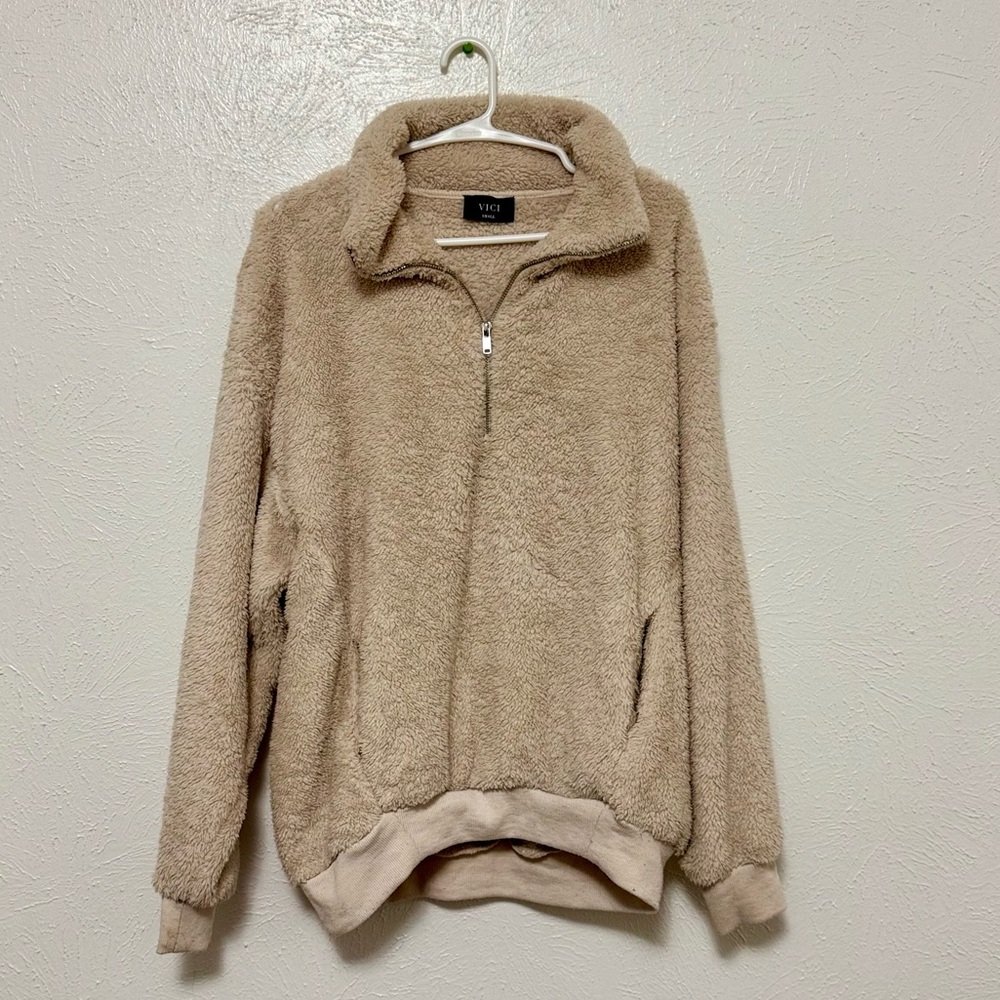 Vici Beige Sherpa Zip-Up